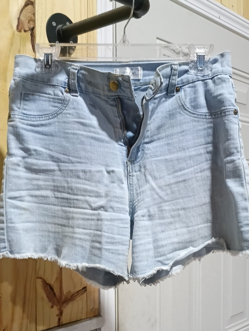 just be Light Blue Frayed Hem Denim Shorts